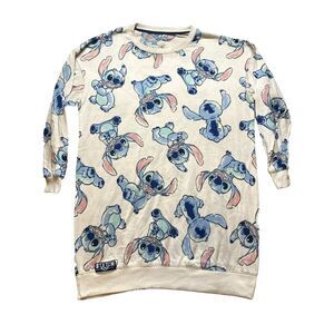 Stitch‎ Shirt Womens Extra Small White Allover Print Sleepshirt Sleepwear Disney